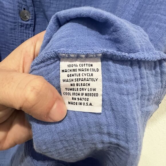 CMC Color Me Cotton Blue Gauzy Cotton Shirt Sz L Oversized Lagenlook Modest - Picture 3 of 8